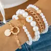 Pulsera Geométrica con Flor de Margarita Transfronteriza Europea y Americana Juego de Cuatro Piezas Pulsera de Perlas de Imitación a la Moda Venta al por Mayor