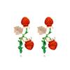 Pendientes de aleación dulce lindos europeos y americanos con gota de aceite de diamante, fresa, moda, esmalte, strass, hoja, fruta, transfronterizos