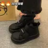 Botas de Neve para Pão com Solado Grosso para Mulheres 2025 Novo Inverno Velcro Aumento de Altura Sapatos de Algodão Forrados com Lã Quentes de Cano Alto Sapatos Brancos