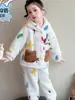 Pijama para niñas, franela de otoño e invierno, felpa de coral engrosada y cálida, diseño de dibujos animados, conjunto de ropa de invierno para niñas, ropa de estar