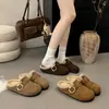 Zapatos Birkenstock Retro de Suela Gruesa para Aumentar Altura, Felpa, Talón Abierto, Mujer 2026, Nuevos Zapatos de Algodón Cálidos para Otoño e Invierno con Hebilla