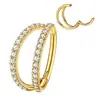 Anillo nasal de acero inoxidable, sin costuras, cerrado, con doble aro de circonita, para cartílago, tabique nasal, piercing nasal