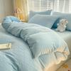 Ins-style seersucker algodão lavado com água conjunto de quatro peças lençol simples capa de colcha dormitório algodão puro cor sólida conjunto de três peças chapéu de cama