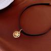 Collar de clavícula con cuentas de arroz ovaladas de cuero artificial con estrella Mang de estilo oscuro, elegante collar retro de alta calidad con personalidad de nicho para mujer