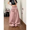 Jeans patchwork xadrez rosa com perna curva, estilo feminino, nova coleção primavera/outono 2026, calça pantalona solta, casual e que afina.