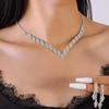 Conjunto Europeu e Americano Transfronteiriço Colar Brincos para Noiva Casamento Simples Combina com Tudo Lindo Luxo Leve Corrente Grab Strass