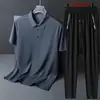 Conjunto de Camisa Polo de Manga Curta Fina de Seda de Gelo Masculina Verão 2026 Solto Respirável Secagem Rápida Elástico Gola Polo Camiseta