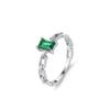 Anillo femenino de plata de ley S925 con cadena cubana y circonita esmeralda rectangular, moderno y sencillo, color retro chino, con forma de tesoro