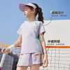 Conjunto de Roupa Esportiva de Verão de Secagem Rápida para Meninas, Conjunto de Treino de Duas Peças com Saia de Manga Curta para Badminton Tênis Infantil, Fashionável