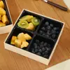 Lanches de Frutas Secas para Uso Diário Caixa de Madeira Descartável com Quatro Compartimentos, Marmita de Madeira Multiuso com Tampa Transparente, Compartimentalização de Alimentos para Lojas