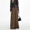 Pantalones Cargo de Bolsillo con Pliegues Estilo Americano para Mujer, Temporada de Primavera y Otoño, Cintura Alta Pierna Ancha Estilo Hip-Hop Streetwear Pantalones de Nicho