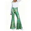 Modelo de Comercio Exterior 2026 Pantalones de Cola de Pez con Estampado de Serpiente Europeo y Americano para Mujer, Pantalones Acampanados de Cintura Alta para Actuación en Escenario, Pantalones Largos Brillantes de Cuero Ajustados