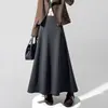 Falda acampanada gris oscuro estilo Hepburn para mujer, nueva falda larga tipo paraguas de cintura alta para otoño, versátil y casual A13728