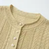 Conjunto de Dos Piezas para Mujer: Cárdigan de Punto Elegante Estilo Francés con Canalé Dorado Calado y Falda Midi - Nueva Colección Primavera 2026S