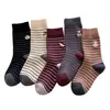 Meias Listradas de Desenho Animado Bordadas Estilo Coreano Outono/Inverno Meia-Calça para Mulheres Meias Fofas Japonesas com Babados Color Block Retrô Algodão Puro Meias Longas