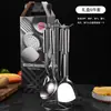 Espátula redonda de tubo de acero inoxidable, espumadera de cocina, espátula para freír, cuchara para arroz, cuchara para sopa, raspador de harina, tenedor para carne, juego de regalo de siete piezas de utensilios de cocina