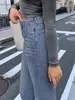 Jeans Reto de Cintura Alta Tl704 Coleção Primavera, Azul Vintage Desgastado, Calça Casual Slim-Fit, Estilosa para o Trabalho e Lazer