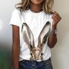 Novo comércio exterior das mulheres desejo amazon ebay Big Ear Rabbit 3D Animal Impresso com decote em V Imitação de camiseta casual feminina