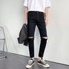 Jeans para hombre pantalones de lápiz ajustados elásticos para hombre jeans cropped estilo coreano cremallera en la rodilla pantalones rasgados de estudiante
