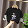 Camiseta de Manga Larga 100% Algodón para Niño 2025 Primavera y Otoño Nueva Camiseta Falsa de Dos Piezas Cosida para Bebé Niño Top Casual