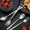 Colher Bibimbap Coreana Doméstica Cabo Longo Aço Inoxidável 304 Garfo Colher Garfo Ocidental Criativo Alunos Comem Menos LOGO