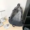 Mochila Jeans Studentil para Viagem com Gradiente Pontilhado Estilo Coreano Velha Retrô Casual Jeans Lavado Mochila de Grande Capacidade