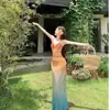 Vestido de Malla con Tirantes y Estampado Elegante, Estilo Veraniego de Resort, Sensación de Alta Gama, Corte Entallado, Huecos, Vestido Largo Bodycon para Mujer