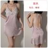 Vestido de Noche de Satén Jacquard de Encaje Sexy con Escote en V Profundo de Tirantes Rosa Hebilla Vintage Borla Bata Traje de Casa J3905