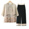 Vestido de Verão da Mãe Novo Terno Estilo Chinês Vestido para Mulheres de Meia-idade e Idosas Camisa Estilo Nacional Vestido da Vovó Moda Manga Sete Quartos Conjunto de Duas Peças