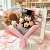 Temporada de Formatura Buquê de Flores de Crochê de Lã Feito à Mão Chapéu de Doutor Menino Menina Boneca Tricotada Flor de Lã Girassol