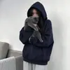 Chaqueta con capucha y cremallera blanca y gris estilo americano chic para mujer, colección otoño/invierno 2026, corte holgado, sudadera cárdigan versátil