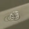 736 Corea del Sur plata S925 plata de ley moda simple tres líneas liso anillo abierto anillo