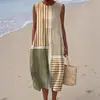 Nuevo Estilo Europeo y Americano Primavera y Verano Sin Mangas Casual Estampado Elegante Vestido Largo Ajustado Fresco Vestido Casual
