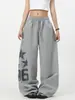Pantalones deportivos casuales holgados con estampado retro americano para mujer, versátiles para hip-hop callejero, danza jazz, pantalones de chándal de cintura alta