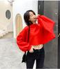Sudadera Casual Deportiva de Punto Holgada con Cuello Redondo, Mangas Murciélago Tipo Linterna, de Cintura Alta, Corta, para Mujer, Tendencia 2026 Primavera y Otoño
