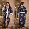 Pijama Femenino Transfronterizo Wenhua Primavera y Otoño Nuevo Estilo Manga Tres Cuartos Satín Talla Grande Bata de Noche Ropa de Casa de Manga Larga para Mujer Wp3430