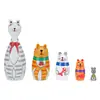 Bonecas Russas de Encaixe 5 Camadas Animal de Madeira Matryoshka Conjunto Bonecas de Madeira de Tília Pintadas à Mão com Designs Adoráveis de Gato Brinquedo Divertido e Educacional Presente para Crianças Adultos Artesanato Decorativo 211cm