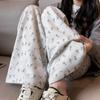 145cm Nuevo Blanco Casual Floral Pantalones Deportivos para Mujer Verano Sueltos Rectos Pantalones Deportivos Pierna Ancha Pequeña 150