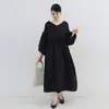 Estilo japonês e coreano simples estilo preguiçoso lanterna manga longa estilo étnico longo grande gola redonda costura solta vestido feminino floral