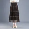 Moderna Falda Midi de Malla Casual con Dobladillo Ancho 2026 Primavera/Otoño Nueva Cintura Elástica Versátil Adelgazante Falda Midi Moderna