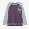 Camiseta larga de mujer estilo coreano Y2k con estampado de notas musicales, diseño de bloques de color de lunares estilo ins, cuello redondo, top versátil para otoño e invierno