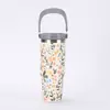 Taza de Coche para Plantas y Flores de 30 oz Transfronteriza, Acero Inoxidable 304, Taza Térmica al Vacío, Taza Portátil de Viaje con Popote