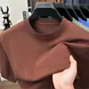 Bestseller de live streaming: Camiseta de malha de cor sólida com mangas curtas, suéter fino de malha masculina business casual com gola redonda e meia-manga, camiseta de malha para usar por baixo