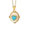 Pingente Coração em Prata de Lei S925 Banhado a Ouro Turquesa Lápis Lazúli Concha Branca Retrô Francês Luxo Acessível Estilo Hepburn Exquisito