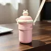 Nueva Celebridad de Internet de Alto Valor Niña de Dibujos Animados Taza de Agua de Gran Capacidad Taza Linda con Popote Estudiante Ins Portátil Vaso de Vidrio