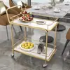 Carrito de Almacenamiento Móvil Carrito para Bebidas de Hotel Dorado Carrito de Comedor de Hierro Forjado Multicapa Carrito para Servicio de Comida de Restaurante