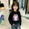 Estilo Nuevo Primavera y Otoño Talla Mediana y Grande Niños Bebé Elegante Estampado de Dibujos Animados Top 100% Algodón Puro Camiseta de Manga Larga Cuello Redondo para Niñas