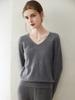Camiseta de punto de cachemira 100% pura lista para usar de primera línea para mujer, cuello en V, suave y cerosa, agradable a la piel, suéter de punto de manga larga para mujer