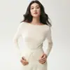 Suéter Yangzi de lana 100% pura, hilado fino, sin costuras, calibre 18, para mujer, estilo fino, escote asimétrico, corte ajustado, capa base, ropa interior