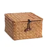 Caja de Almacenamiento Creativa Tejida para el Hogar con Tapa Caja de Regalo Festiva Organizador de Escritorio Cesta de Almacenamiento de Juncos Tejidos Regalo Venta al por Mayor